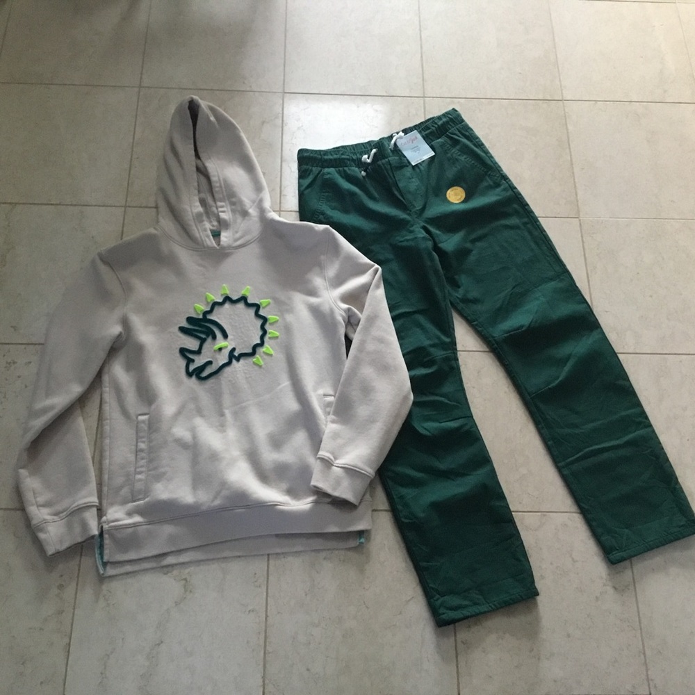 NWT & NWOT CAT & JACK dinosaur sweatshirt & green casual pants 16 XL